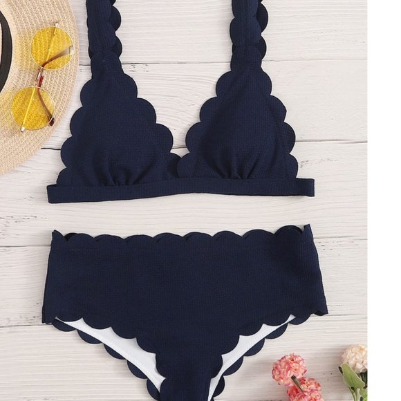 Other - Bikini Textured Scallop Trim Swimsuit Med. Blue